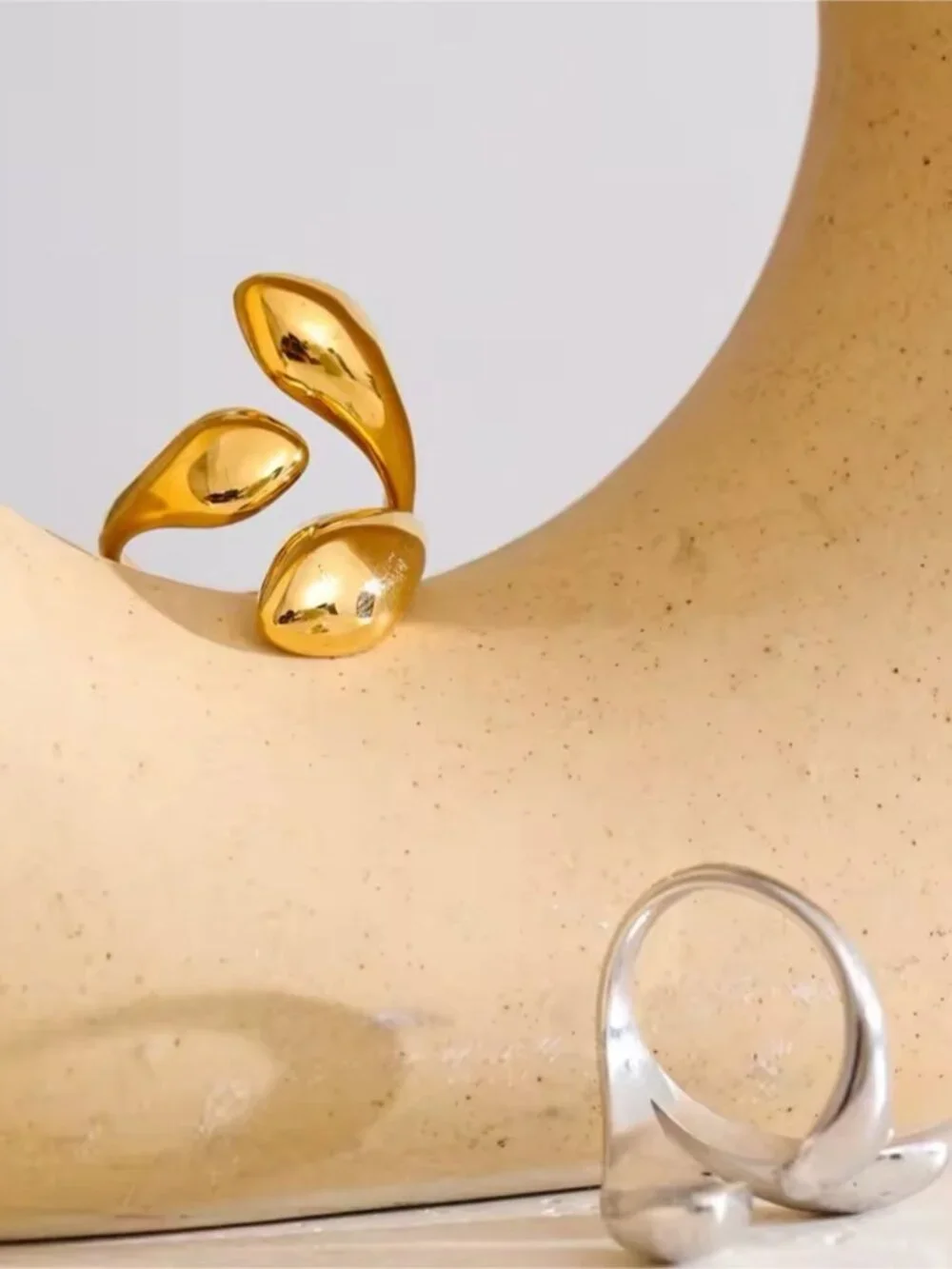 Zara Polished Gold color Sculptural Double-Drop Ring